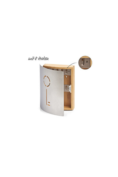 zeller Bamboo and stainless steel key storage box, 21.5 x 5.5 x 24.5 cm