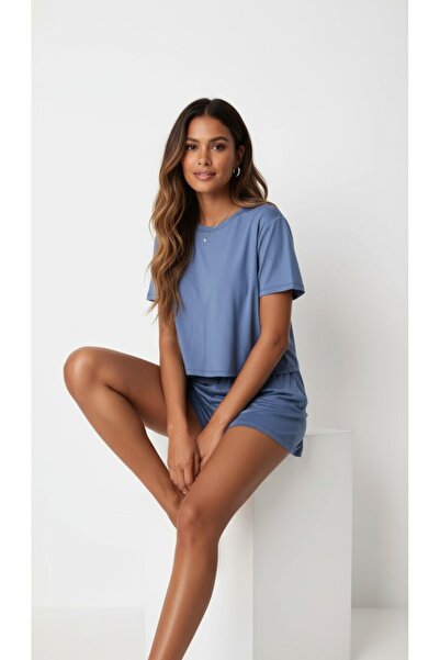 Merlot T-Shirt Şort Örme Pijama Takımı