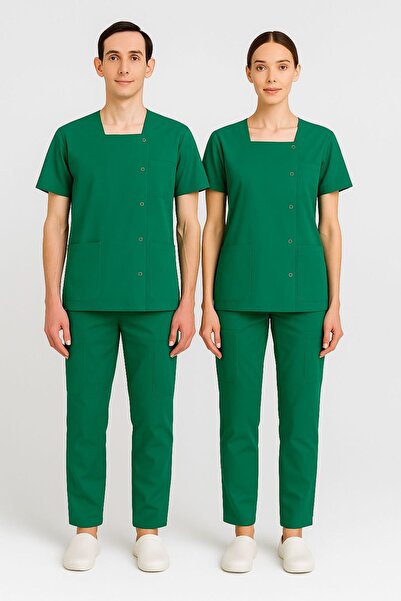 temex Medikal Üniforma Likrasız Alpaka Unisex Doktor Hemşire Üniforma Yeşil Ç...