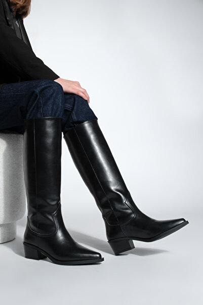 Marjin Жіночі ковбойські чоботи з гострим носком без застібки, чорні