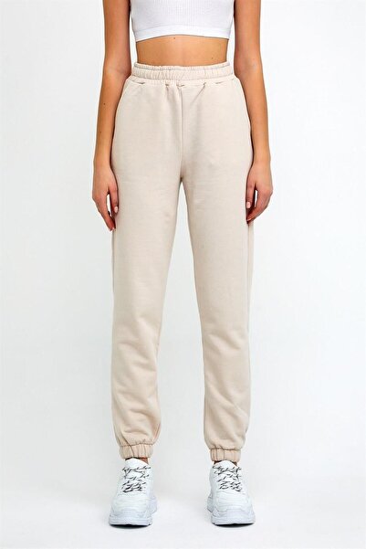 ESPİNA Γυναικεία φούτερ Jogger Beige πλεκτά με τρεις κλωστές με ελαστική μέση και πόδι