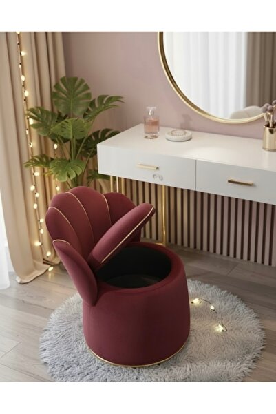 Ebrar Home Design Lüks İstiridye Tasarımlı Kadife Depolama Pufu | Makyaj Masa...