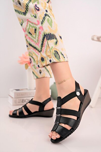 Mammamia D25Ys 2735 Black Genuine Leather Women's Sandals