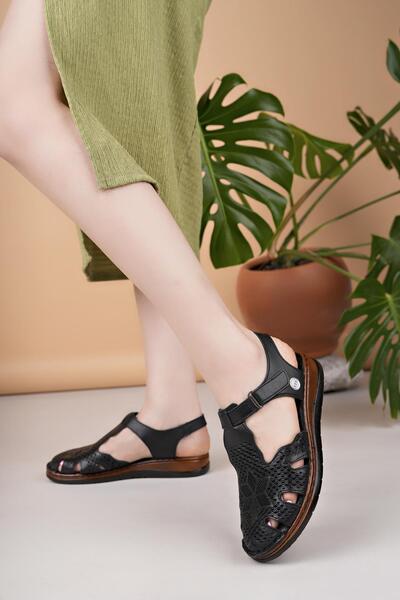 Mammamia D25Ys 2550 Black Genuine Leather Women's Sandals