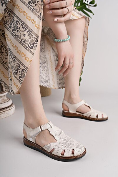 Mammamia D25Ys 2550 Cream Genuine Leather Women's Sandals