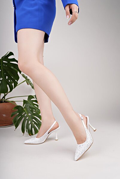 Nesil Shoes صندل نسائي بكعب حجري أبيض من Uraz 760