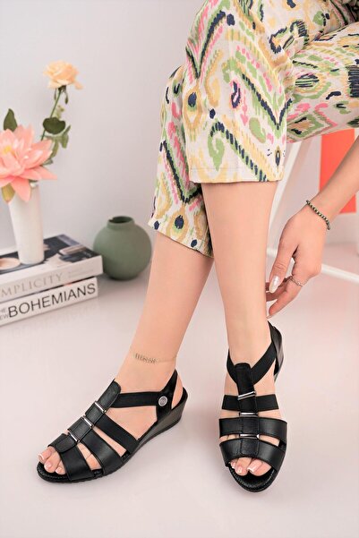 Mammamia D25Ys 2735 Black Genuine Leather Women's Sandals