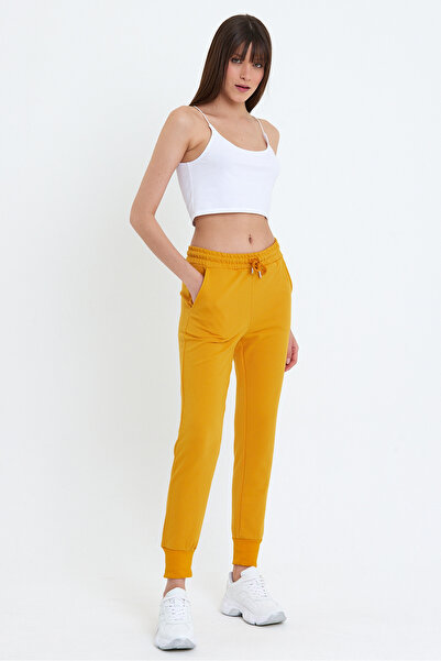 ESPİNA Women's Elastic Leg 2 Thread Knitted Jogger Sweatpants Mustard