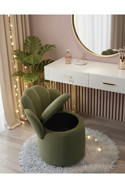 Ebrar Home Design Lüks İstiridye Tasarımlı Kadife Depolama Pufu | Makyaj Masa...