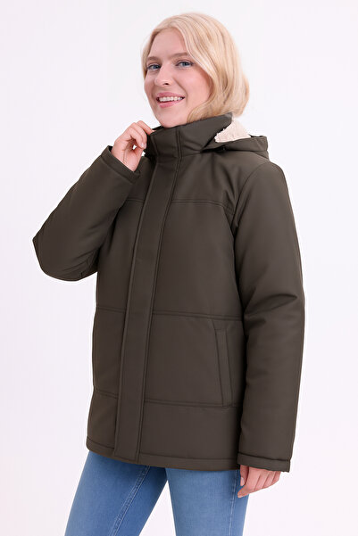 Montland Palton de iarnă și haină și parka pentru femei, kaki, cu blană în interior, cu glugă, rezistentă la apă și vânt K cu glugă