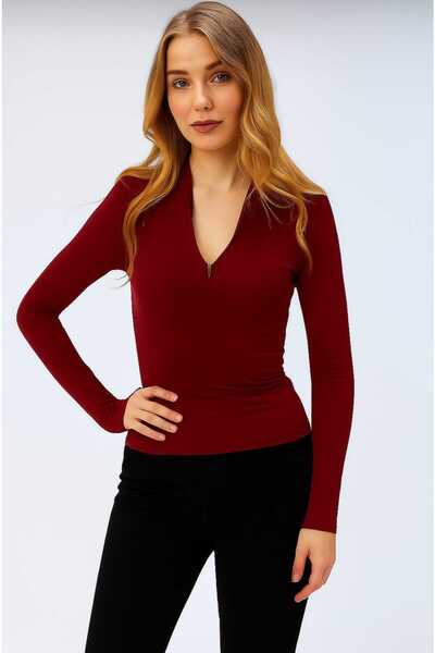 Maison La Femme Μπλούζα με μακρύ μανίκι χωρίς δάχτυλα με φερμουάρ