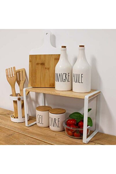 FRANDIS Etajera bucatarie cu structura metal si polita lemn, Frandis, 35x18x19 cm, alb/natur