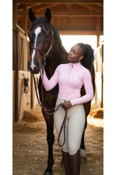 PEUR RIDER SHOP Γυναικείο μπλουζάκι ιππασίας με μακρυμάνικο φερμουάρ σε ροζ χρώμα