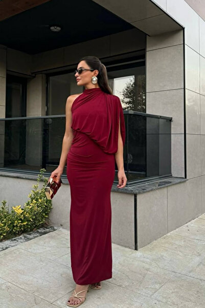 Love Fab Tek Omuz Drapeli Uzun Elbise