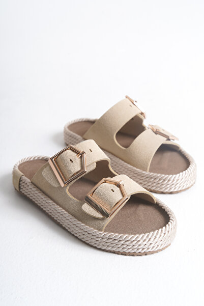 meyra'nın ayakkabıları Women's Skin Orthopedic Sole Double Buckle Straw Slippers