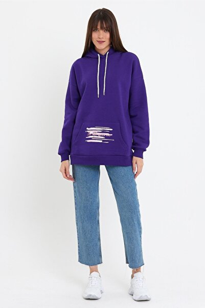 ESPİNA Γυναικείο φούτερ με κουκούλα με στάμπα φλις 3 νημάτων