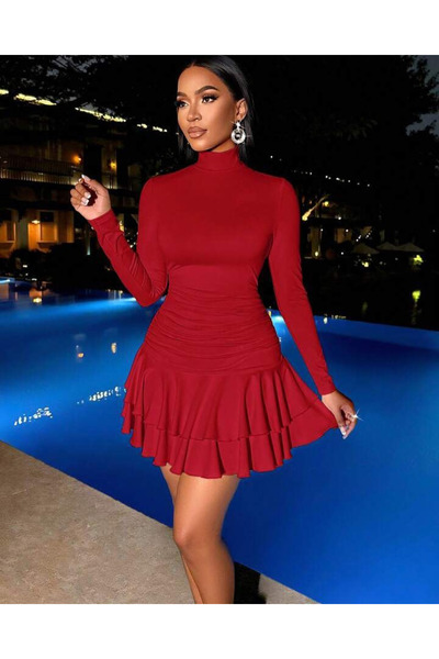 JANES Rochie Sandy cu mâneci lungi și cu volane pentru femei