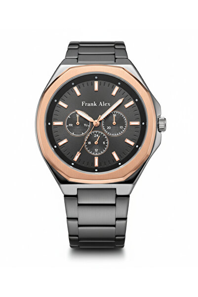 Frank Alex Men's Wristwatch Copper and Silver Color, Black Dial - Stylish Met...