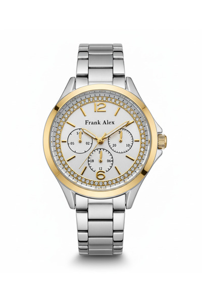 Frank Alex ساعة يد نسائية باللون الذهبي والفضي، مينا فضي - سوار معدني أنيق، ض...