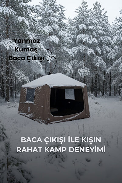 Trend Maison 210D Oxford Soba Baca Çıkışlı Şişme Çadır 250X290XH190 Haki + Pompa Dahil