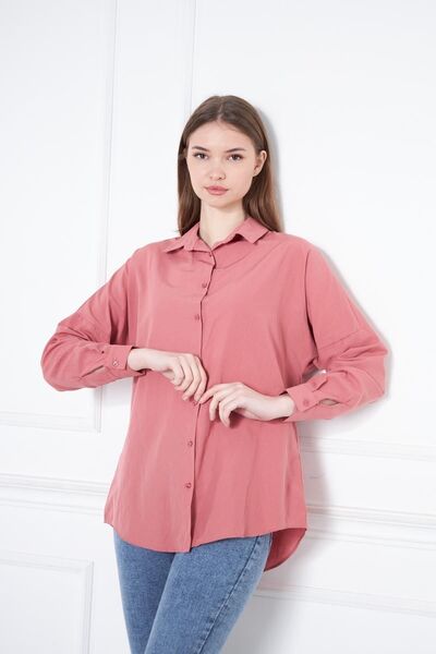 comstar Women's Oversize Long Basic Pink Shirt