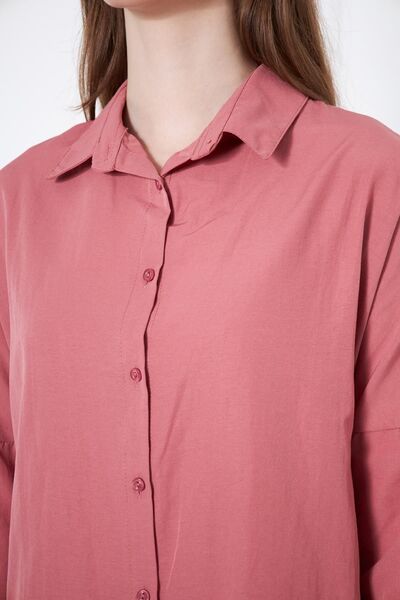 comstar Women's Oversize Long Basic Pink Shirt