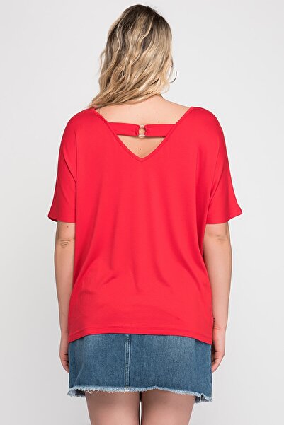 Şans Women's Large Size Red Backless Viscose Tunic 65n15439