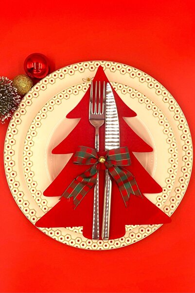 Concept HuBuTU 4 Adet Yılbaşı Masası Dekoratif Keçe Çatallık Kaşıklık Bıçaklık Peçetelik Seti