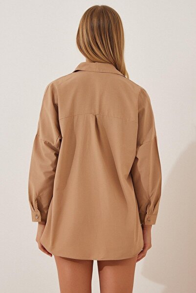 comstar Women's Oversize Long Basic Camel Shirt