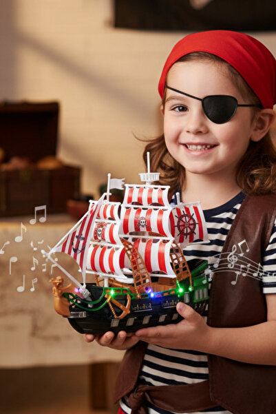 TUENGİ STORE Sesli Işıklı Oyuncak Korsan Gemisi Oyuncak Tekne Macera Oyun Seti Ve 1 Adet Aksiyon Figür