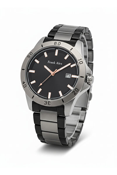 Frank Alex ساعة يد رجالية فضية اللون، مينا أسود - سوار معدني أنيق، ضمان لمدة ...