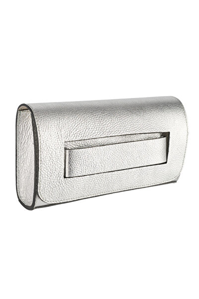 AZZURA Isolde bag, pearlescent silver leather with gold metal accessories (8216)