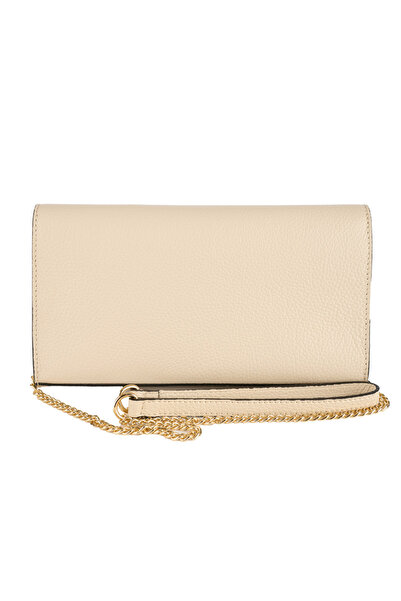 AZZURA Isolde bag, genuine leather cream with gold metal accessories