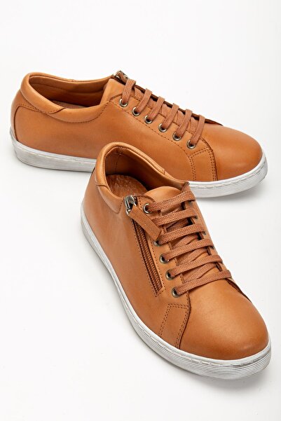 Hayalimdeki Ayakkabı Дамски спортни обувки Taba от естествена кожа с цип отстрани и връзки