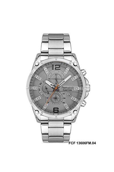 Ferrucci ساعة يد رجالية فضية اللون، مينا رمادي - سوار معدني أنيق، ضمان لمدة ع...