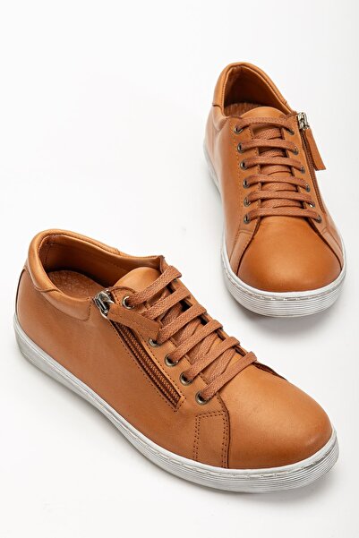 Hayalimdeki Ayakkabı Дамски спортни обувки Taba от естествена кожа с цип отстрани и връзки