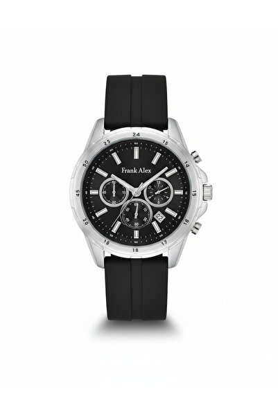 Frank Alex ساعة يد رجالية فضية اللون، مينا أسود مع تقويم - سوار سيليكون أنيق،...