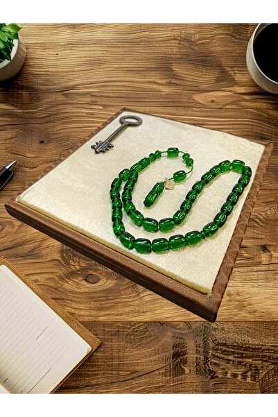 Anemore Collection سبحة من حجر العقيق الناري، قطع كبسولي، لون أخضر، صناعة يدو...