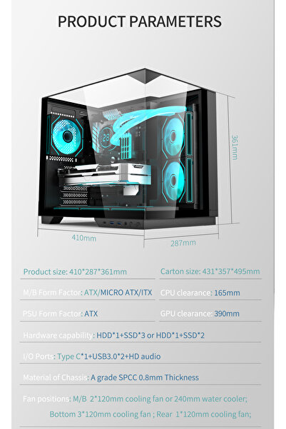 ACER علبة كمبيوتر V330BK ATX، 6 مراوح RGB مثبتة مسبقًا مع جهاز تحكم عن بعد