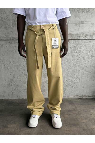 KağanKY Hardal Gabardin Kumaş Baggy Pantolon