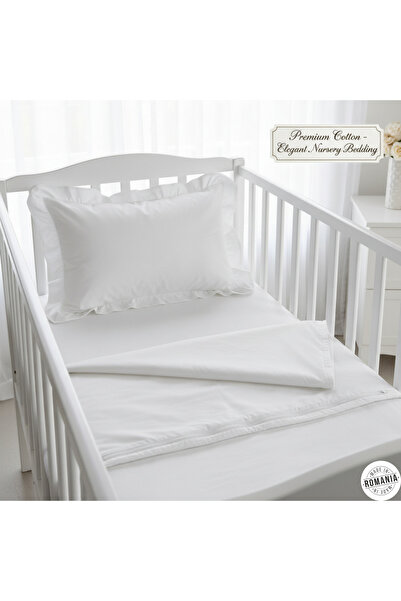 OEM Lenjerie de pat pentru bebeluși din bumbac premium, albă cu volane, 60x120cm