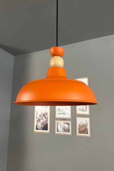 Bamyum Veluna Turuncu Tekli Ahşap Kafa Başlık Avize Retro Sarkıt Ofis Showroo...