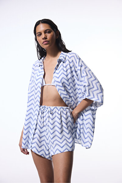 Penti Σορτς με μπλε Navy Biana με λεπτομέρεια με ζιγκ-ζαγκ σχέδιο