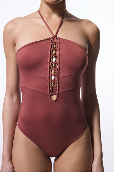 Penti Light Brown Astrid Macrame Beaded Swimsuit