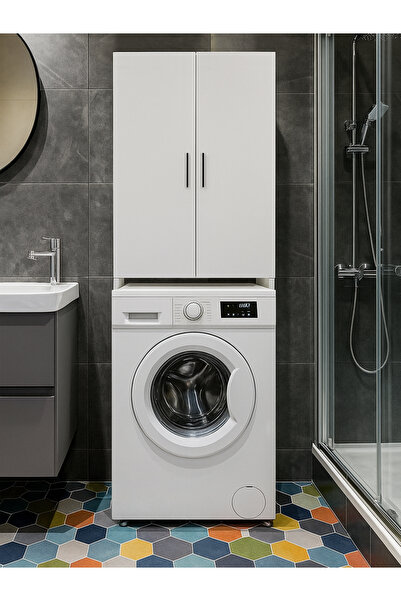 dorpek Ternos Çok Amaçlı Çamaşır Makinesi Dolabı 3 Raflı Kapaklı Banyo Dolabı...