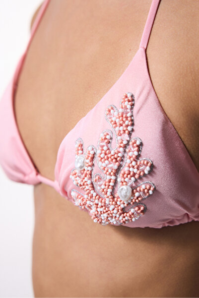 Penti Pink Beaded Triangle Bikini Top - Gamze Erçel Collection