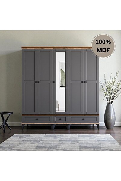 comiet Silva 5 Kapaklı Çekmeceli ayaklı tasarım country MDF Gardırop