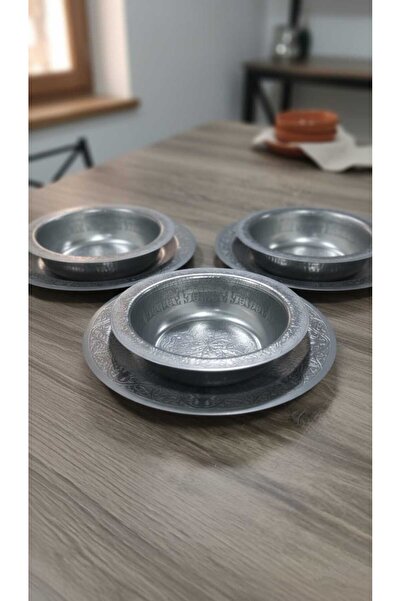 ARTERAS Otantik Desenli Krom Çelik Çorba Kasesi Ve Altlığı