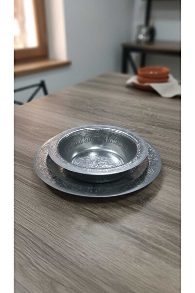 ARTERAS Otantik Desenli Krom Çelik Çorba Kasesi Ve Altlığı