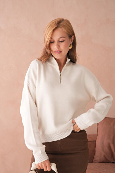 Park Karon Pulover tricotat Stone supradimensionat pentru femei, cu basic fermoare